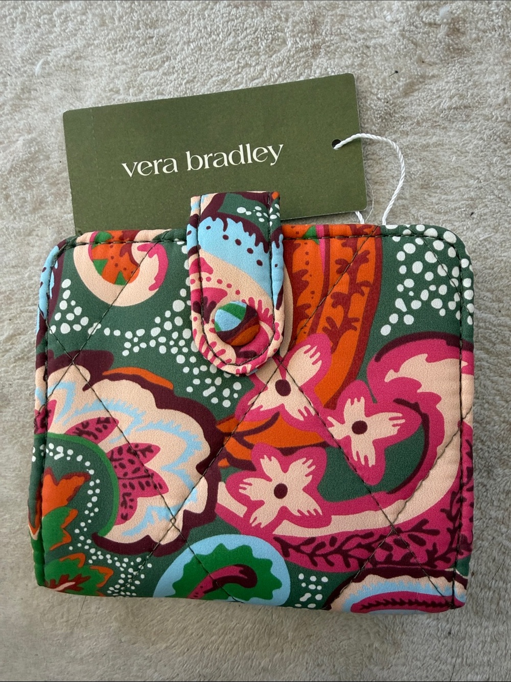 Vera Bradley Green Multicolor Floral Quilted Snap Wallet